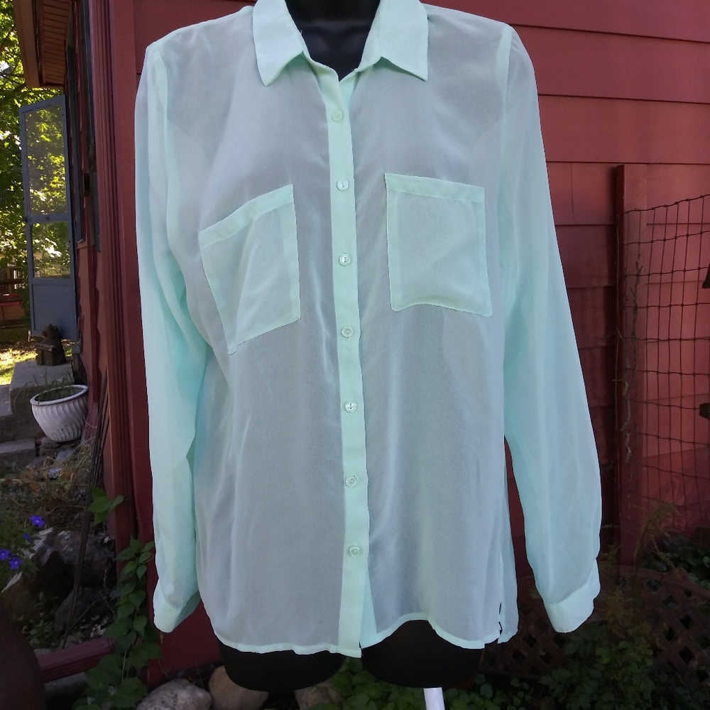 Ambiance Apparel Sheer button-down top